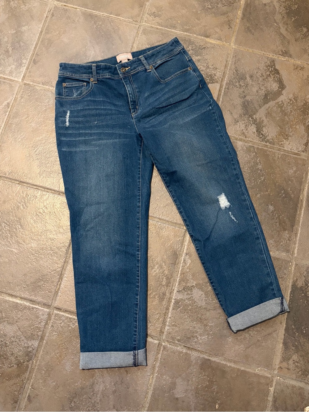 Chico's Dark Blue Distressed Boyfriend Jeans 0.5 like new